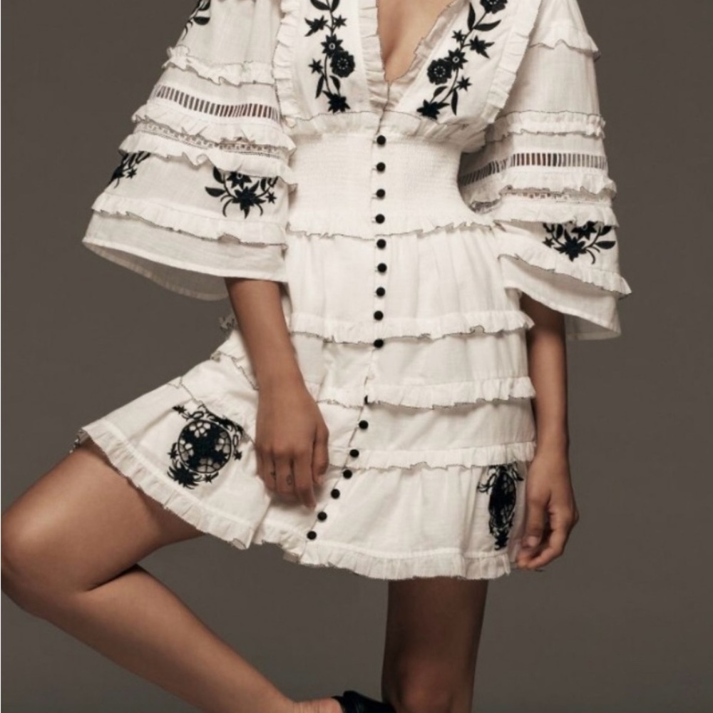 Anthropologie White and Black Floral Mini Dress